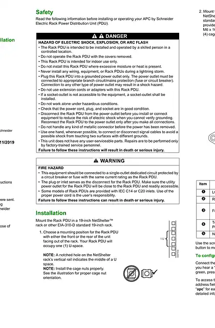 schneider施耐德计量机架配电单元安装手册 EPDU1016M